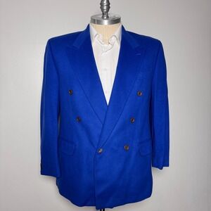 Franco Tassi‎ Blazer Mens 44S Blue Solid Double Breasted Peak Lapel Vintage